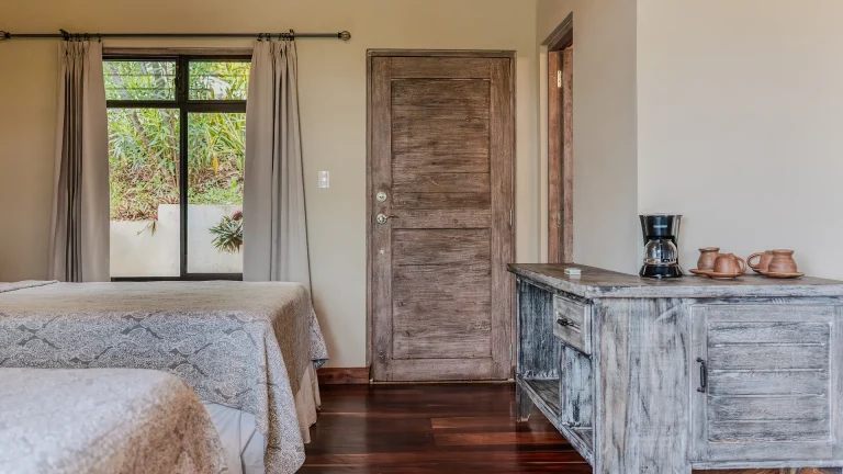 La Jolla de Guasacate, hilltop boutique hotel in Popoyo, Nicaragua – Double Queen with Garden View room with two beds and coffee station