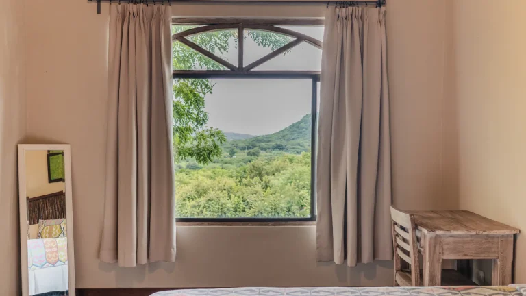 Garden and hill view from the King Deluxe room window