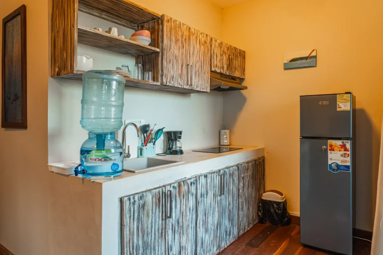Efficient fully equipped kitchenette in a Studio with kitchen room at La Jolla de Guasacate, Nicaragua.